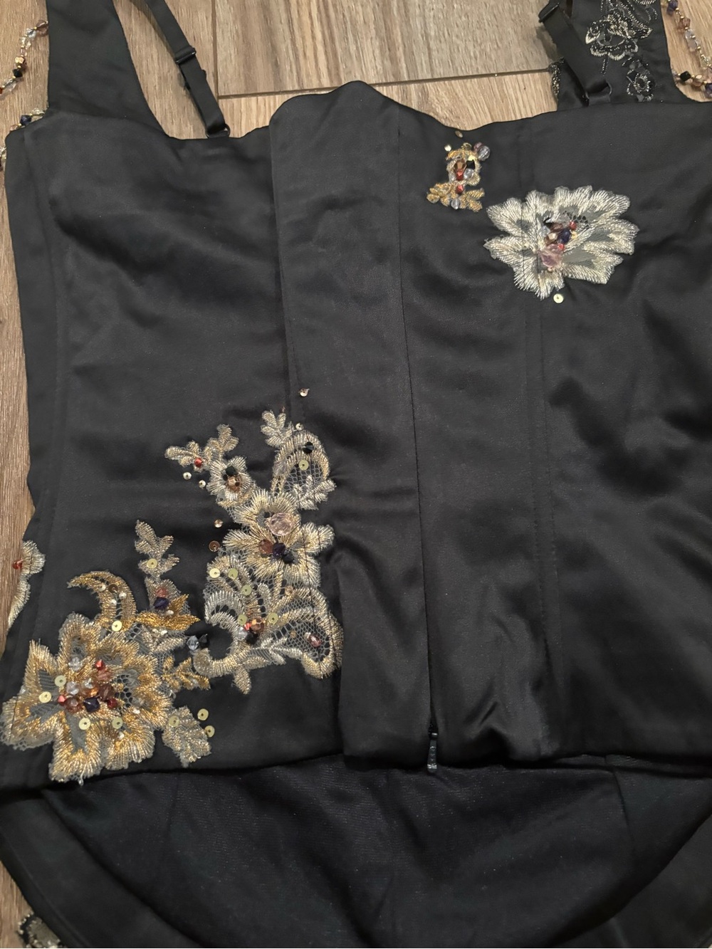 New Vintage Y2K Black & Gold Beaded & Embroidered Fairy Corset Top by Mandalay - Picture 10 of 12